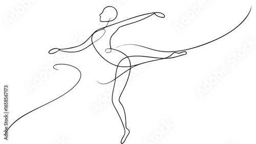 Single Line Drawing Ballerina Mid Spin Elegant Pose