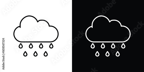 Rain Cloud Icon, Isolated on White and Black Background