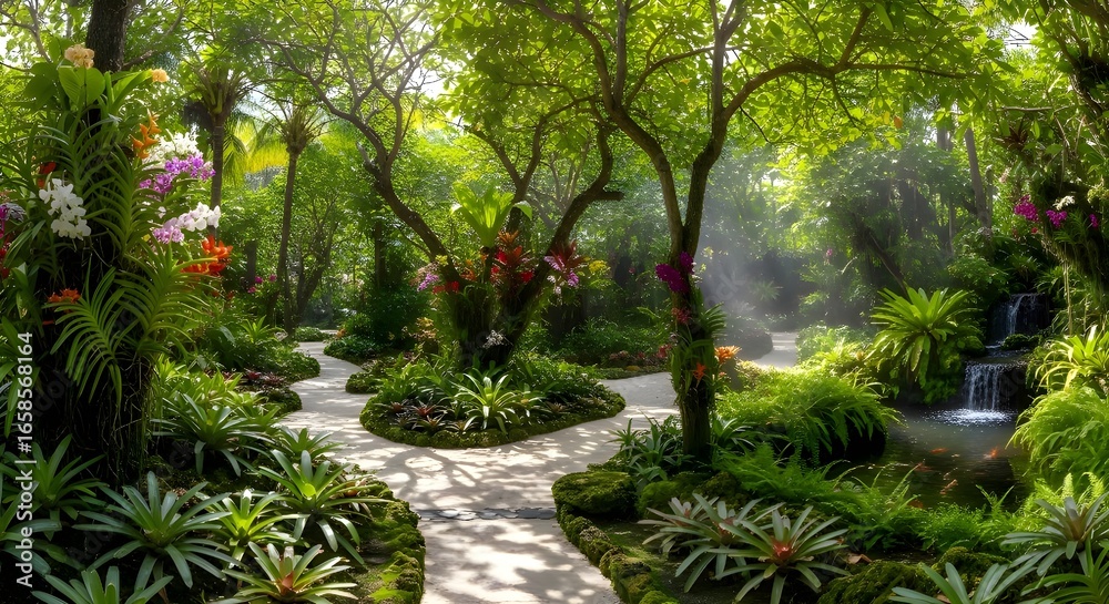 Discover serene beauty wandering lush tropical gardens with vibrant orchids, cascading waterfalls, and sunlit pathways, a truly tranquil escape. Discover serene beauty wandering lush tropical gardens with vibrant orchids, cascading waterfalls, and sunlit pathways, a truly tranquil escape.