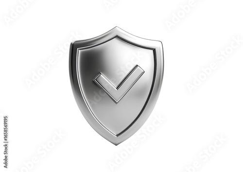 Metallic silver shield with a checkmark