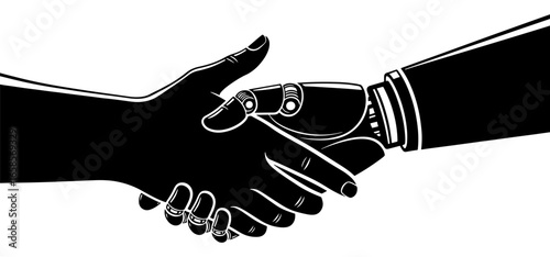 Vector art of closeup of a human hand shaking hands with a robot hand