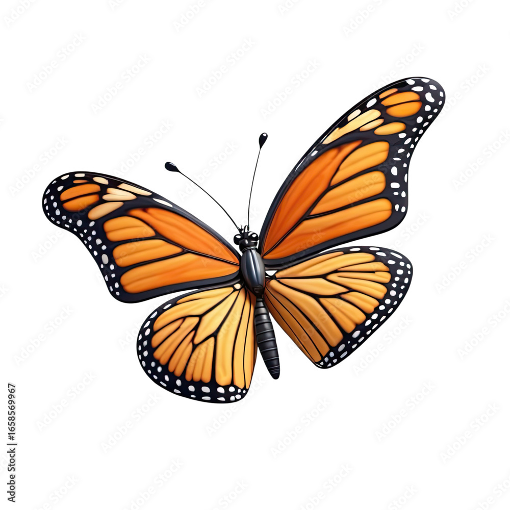 Fototapeta premium Monarch butterfly perched with outstretched wings showcasing vibrant orange and black patterns in a natural setting during daylight hours