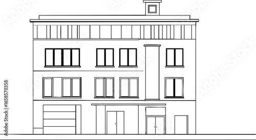 Modern multi-storey residential building line art architectural design vector illustration 