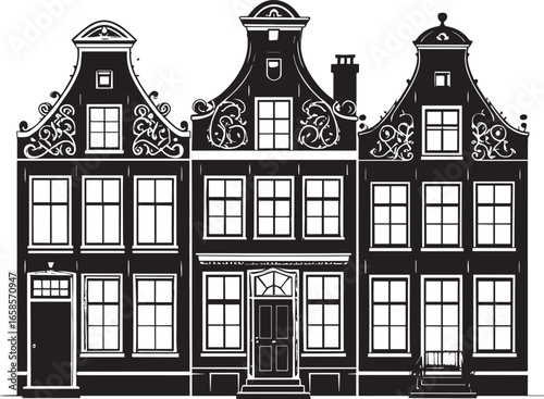  Old Town Amsterdam Home Silhouette Vector Illustration