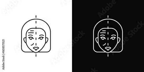 Woman's Face Icon with Lines, Isolated on White Background