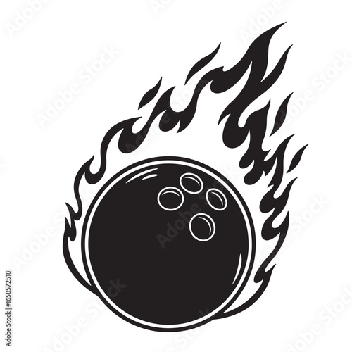 Flaming bowling ball silhouette for sport and game themed designs and graphics
