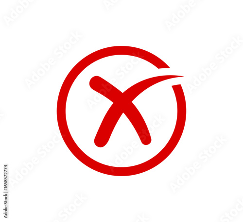 Red cross mark symbol inside a circle representing error, denial, rejection, incorrect choice, failure, negative decision, prohibition, and task cancellation concept