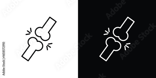 Broken Bone Icon in Line Art with White and Black Backgrounds