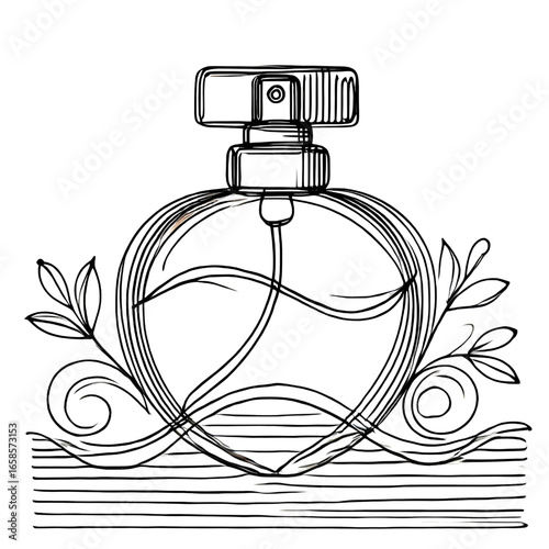 Drawing of a perfume bottle. One continuous line. Isolated on white background