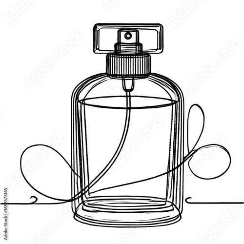 Drawing of a perfume bottle. One continuous line. Isolated on white background