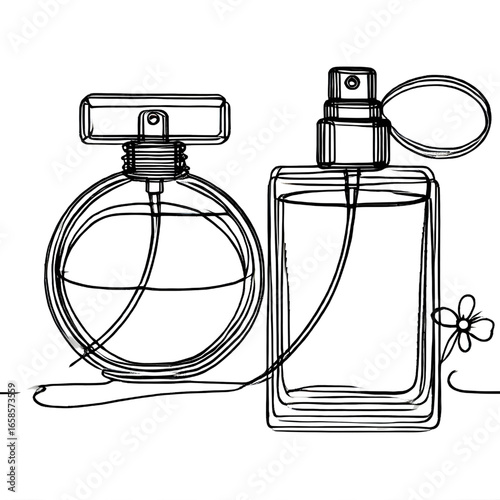Drawing of a perfume bottle. One continuous line. Isolated on white background