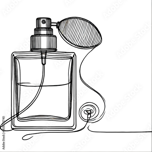Drawing of a perfume bottle. One continuous line. Isolated on white background