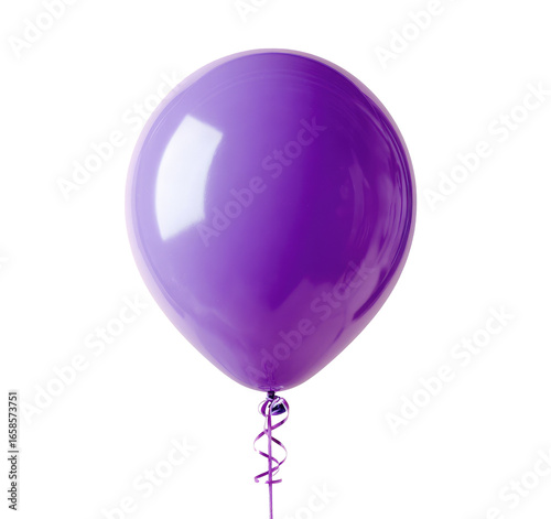 A single, vibrant purple balloon, perfectly inflated, against a black background. The balloon exhibits a smooth, glossy surface with subtle variations in shade, suggesting a reflective quality.
