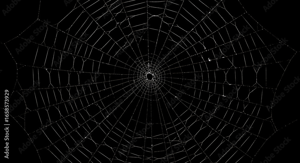 Obraz premium Intricate circular spiderweb pattern on black background