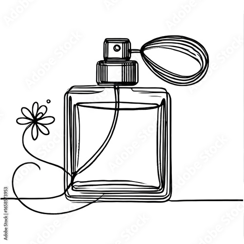 Drawing of a perfume bottle. One continuous line. Isolated on white background
