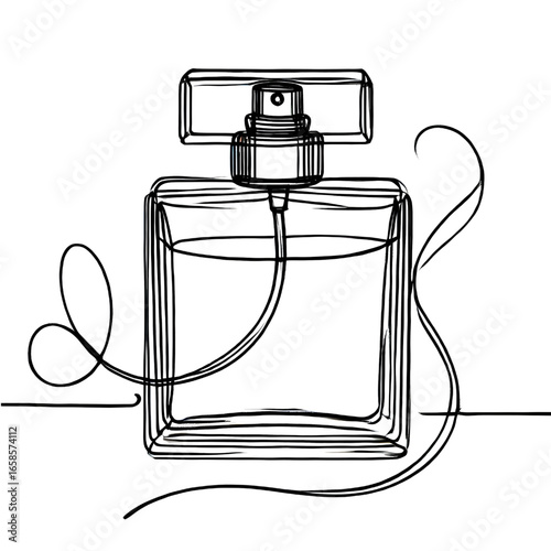 Drawing of a perfume bottle. One continuous line. Isolated on white background