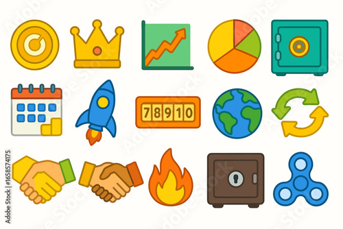 Business, finance flat icon set. budget, growth, and security icons
