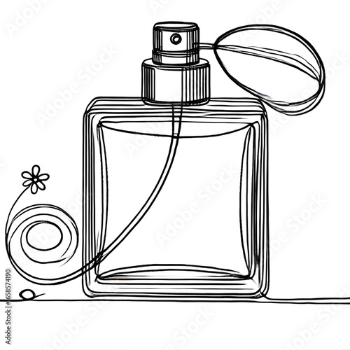 Drawing of a perfume bottle. One continuous line. Isolated on white background