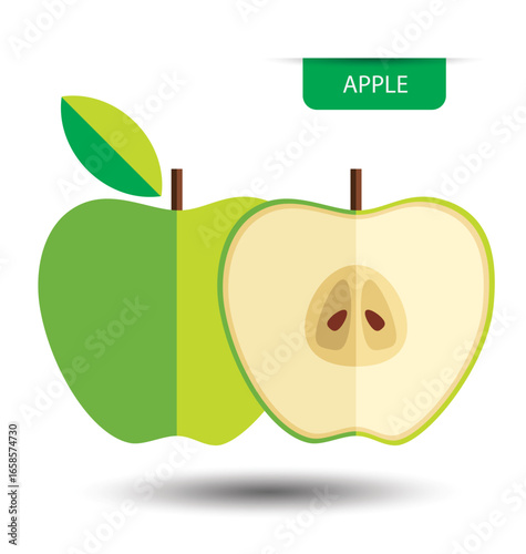 Apple, fruit on white background. Flat design style. vector illustration.