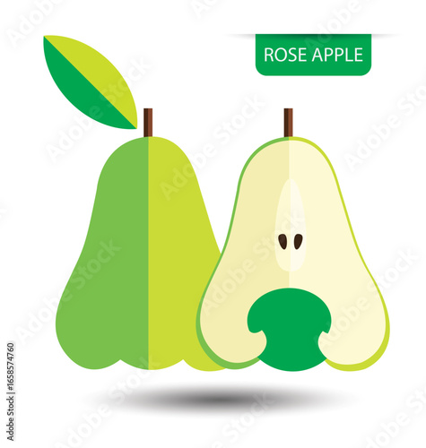 Rose apple, fruit on white background. Flat design style. vector illustration.