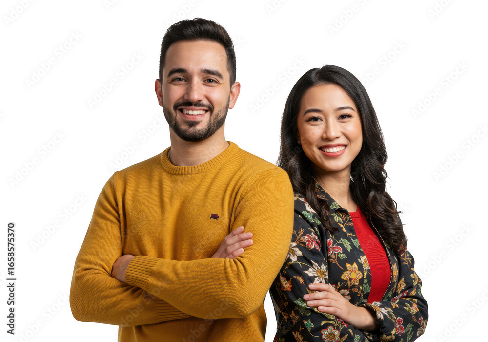 Obraz premium Smiling man and woman posing together isolated on transparent background