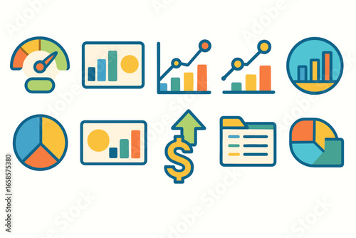 Business, finance flat icon set. chart, analytics, growth, report flat collection