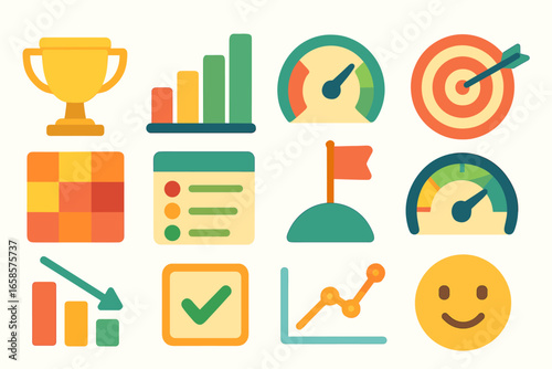 Business and marketing flat icon set. boost your analytics and success