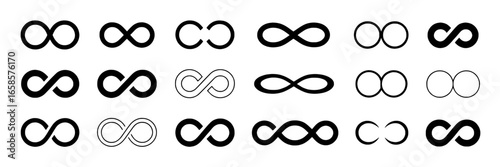 24 Infinity Symbol Variations: A Collection of Black and White Icons in a Grid Layout