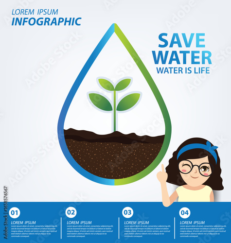 Save water concept. Infographic template. Vector illustration.