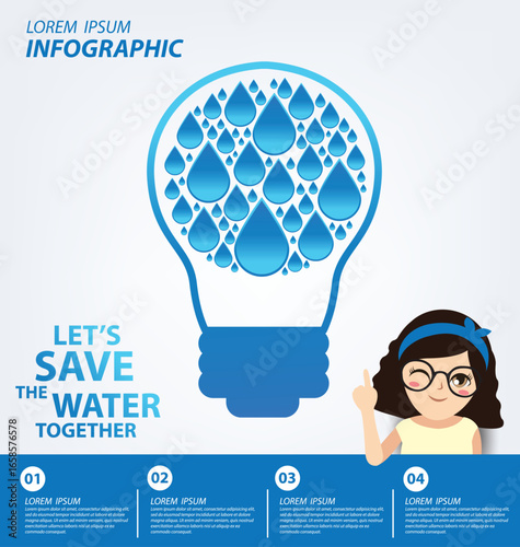 Save water concept. Infographic template. Vector illustration.