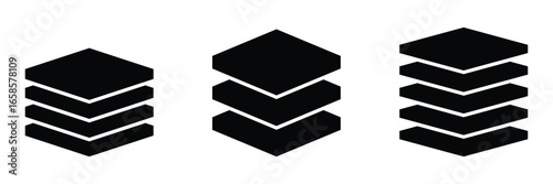 Layers vector icon set, Layers icon set. multiple fabric material levels vector symbol. Set of layer icons. Vector isolated illustration. Layers icon collection. Icons of layers stack. Logos of paper