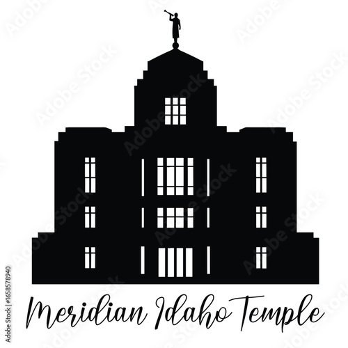 Meridian Idaho LDS Temple Silhouette, Religious vector, Church Illustration 