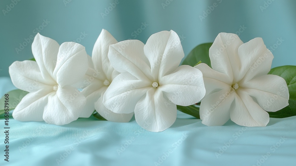 Fototapeta premium Serene White Moonflowers on Aqua Silk