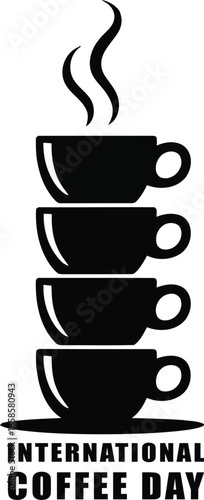 Vector illustration of stack of coffee cups with steam celebrating international coffee day