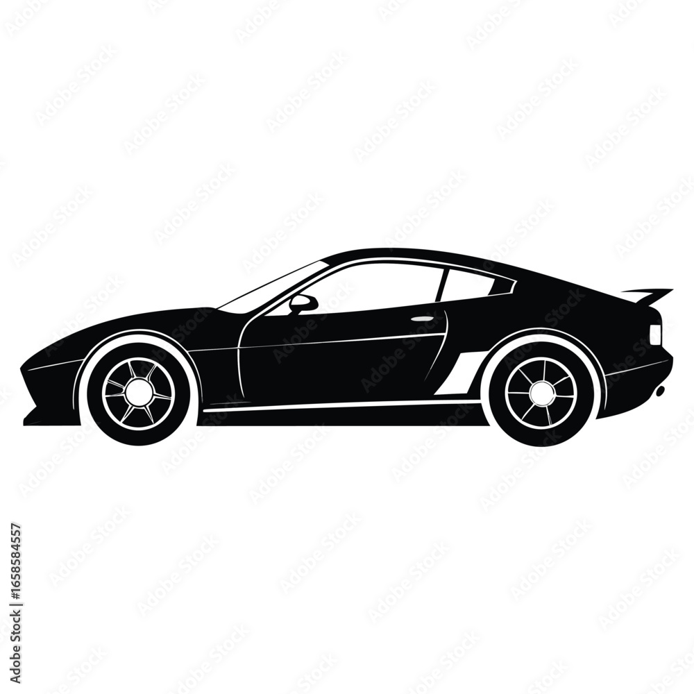 Fototapeta premium Black sports car isolated on white background with shiny luxury design