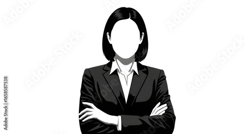 Businesswoman with no face in black and white on white background