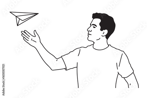 Man releasing paper airplane illustration