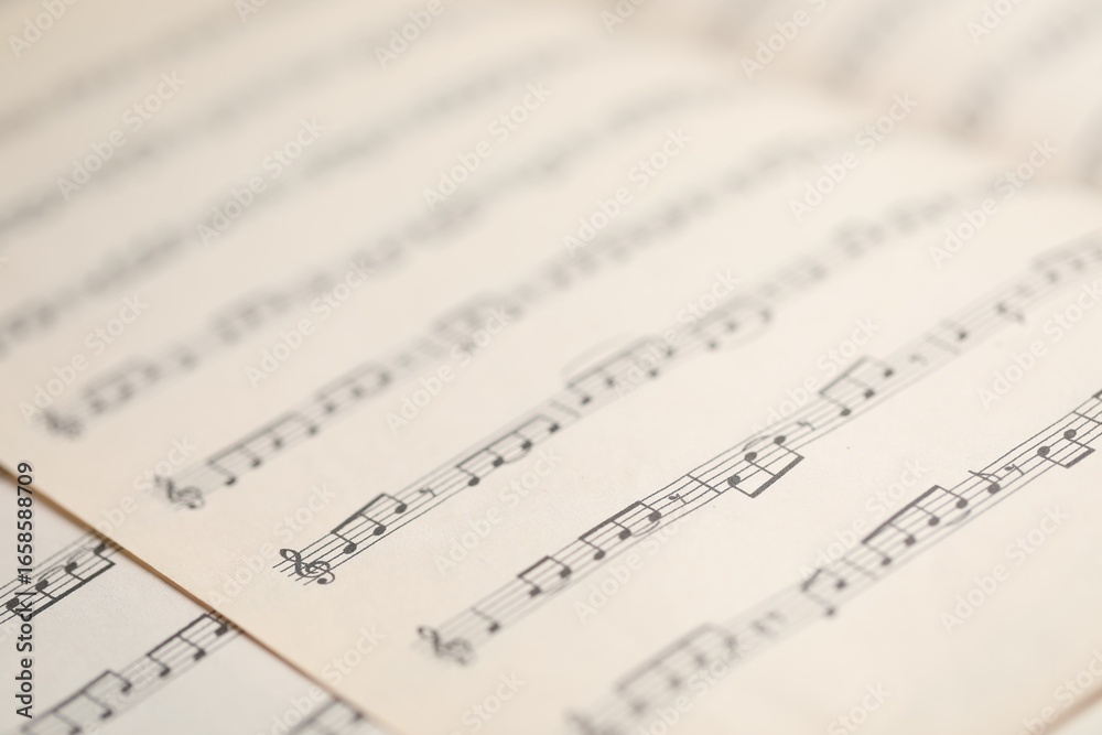 Sheets with musical notes as background, closeup Sheets with musical notes as background, closeup