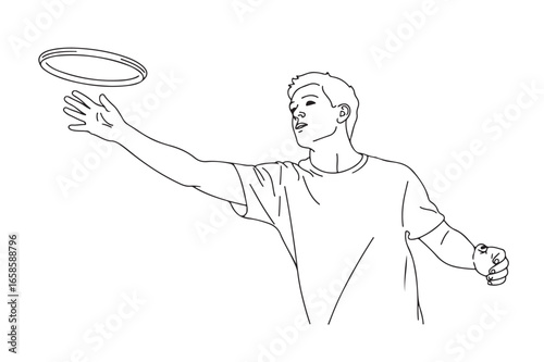 Man throwing a frisbee in line art style
