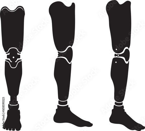 Three prosthetic legs in silhouette