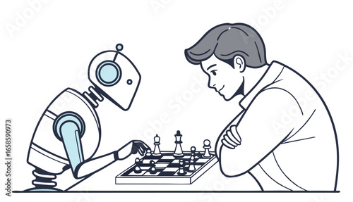 Ai robot and human play chess game