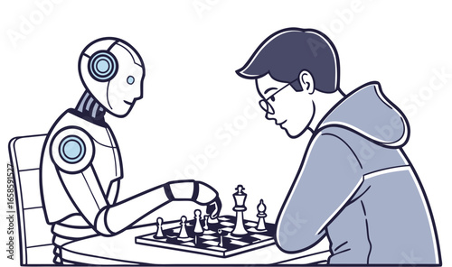 Ai robot and human playing chess strategy game