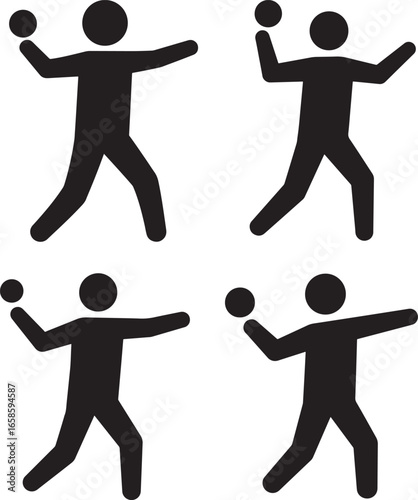 Four figures in silhouette throwing a ball silhouette