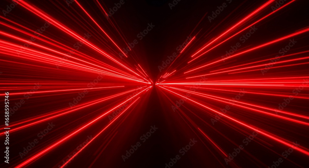 Fototapeta premium Red Light Speed: A mesmerizing display of red light trails, radiating from a central point in a captivating, high-speed artistic visual.