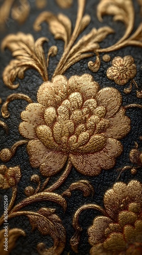 Luxurious golden floral pattern on a dark background