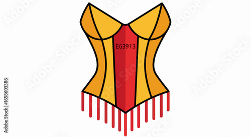 Colorful Corset with Fringe Detail, Yellow and Red Design.