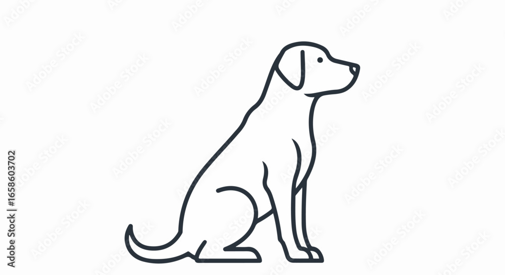 Fototapeta premium Simple Line Art Illustration of a Sitting Dog.