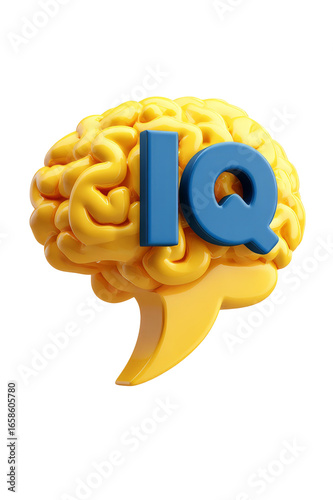 3d word IQ in speech bubble with brain icon isolated on transparent background.