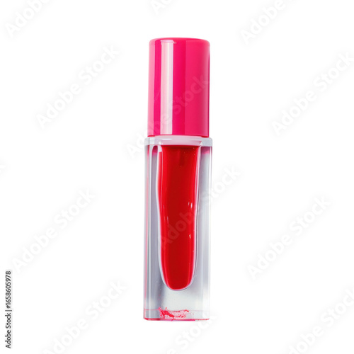 Bright red lip gloss with a pink cap, beauty and cosmetics