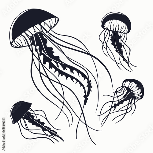 Illustration of jellyfish in black and white